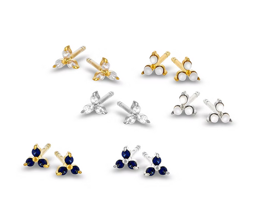 Sapphire Trinity Studs - Silver
