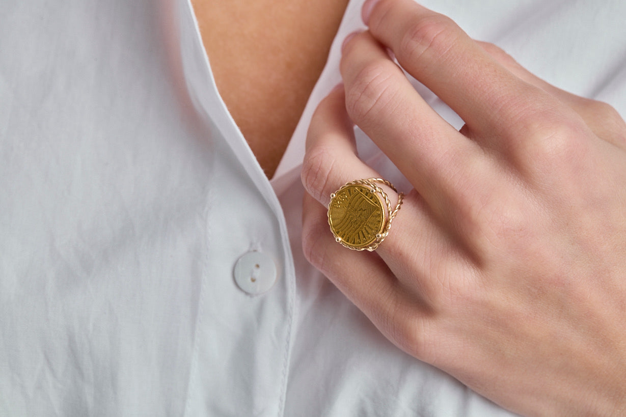 Braided Gold Coin Ring