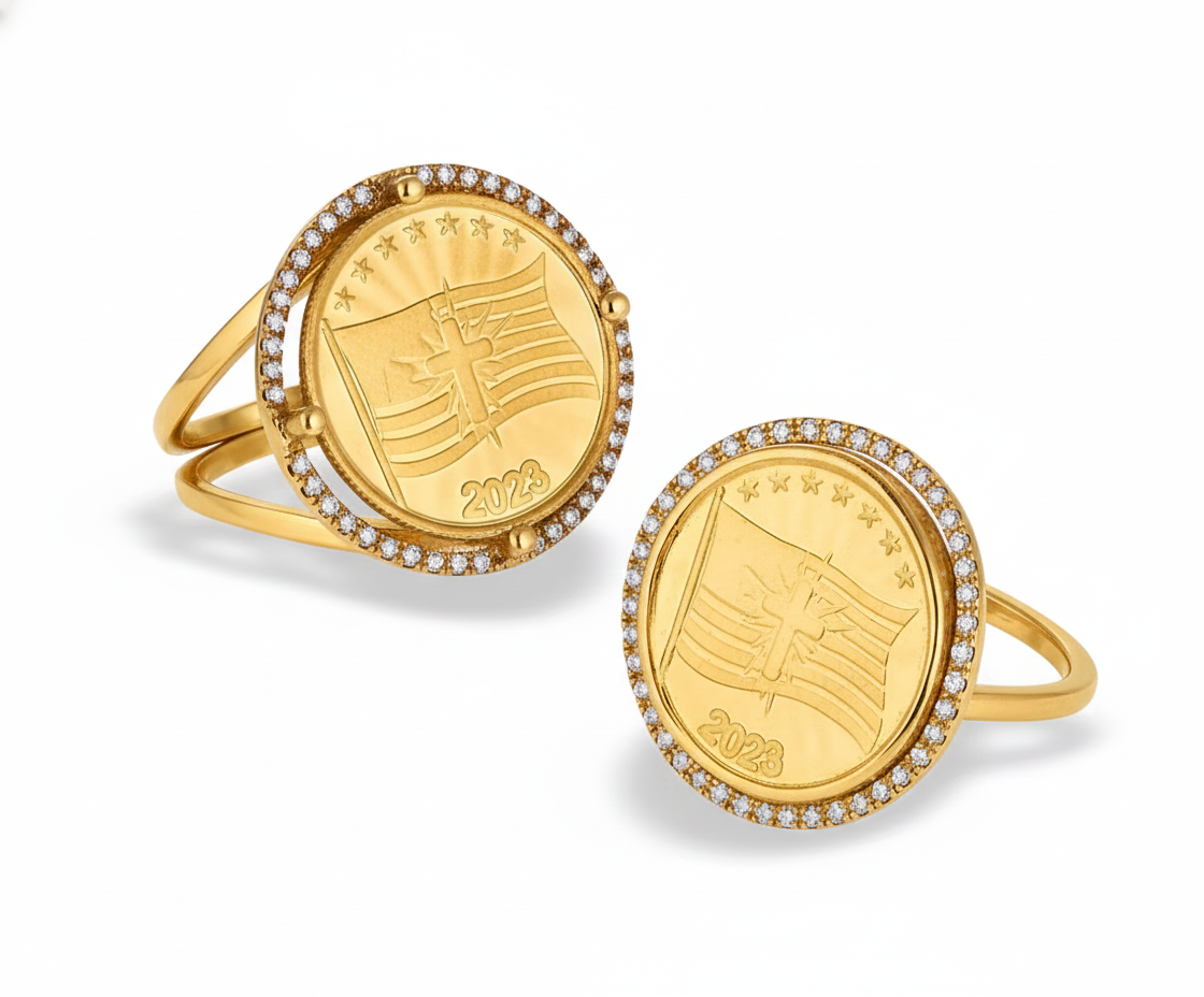 Diamond Bezel Gold Coin Ring