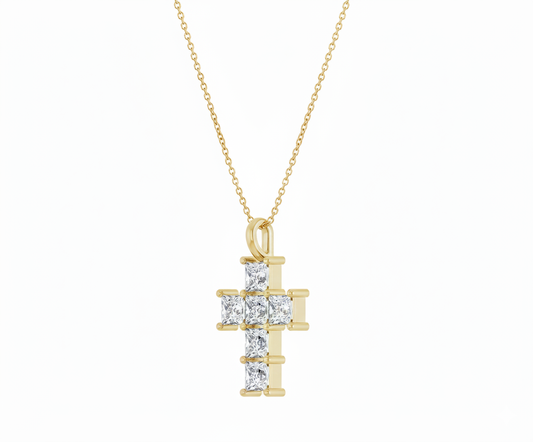 The Light Princess Cut Diamond Cross Necklace - YG