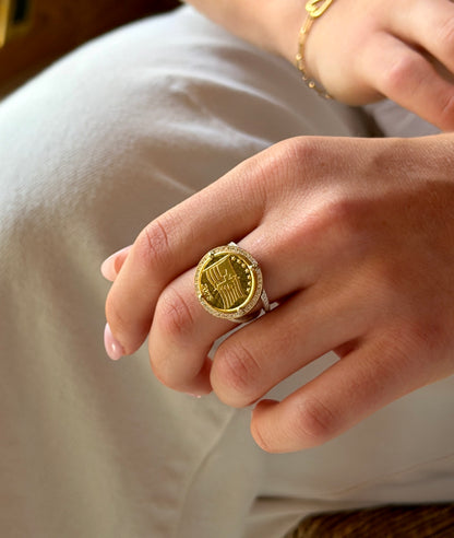 Diamond Bezel Gold Coin Ring