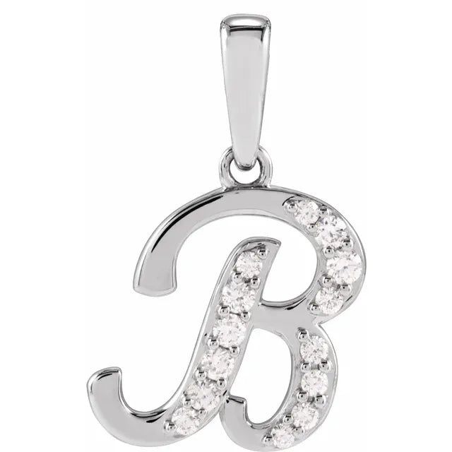 Script Diamond Initial Pendant - WG