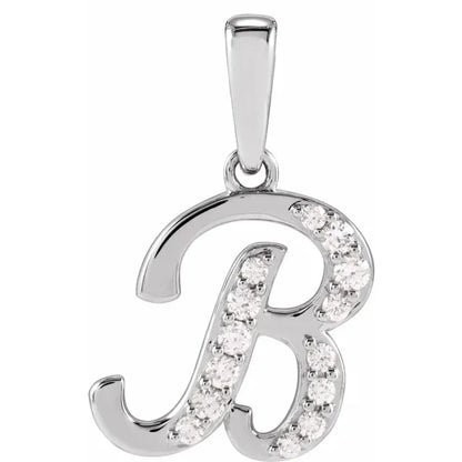 Script Diamond Initial Pendant - WG