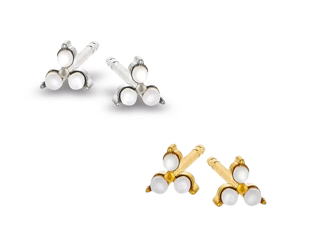 Mother of Pearl Trinity Studs - Gold