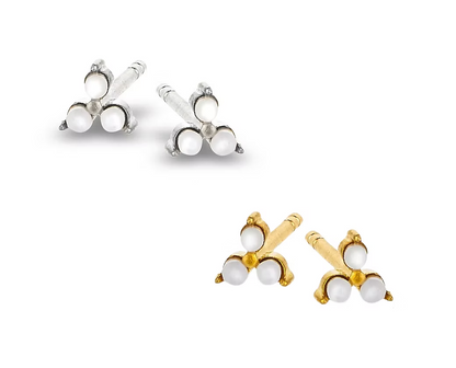 Mother of Pearl Trinity Studs - Gold