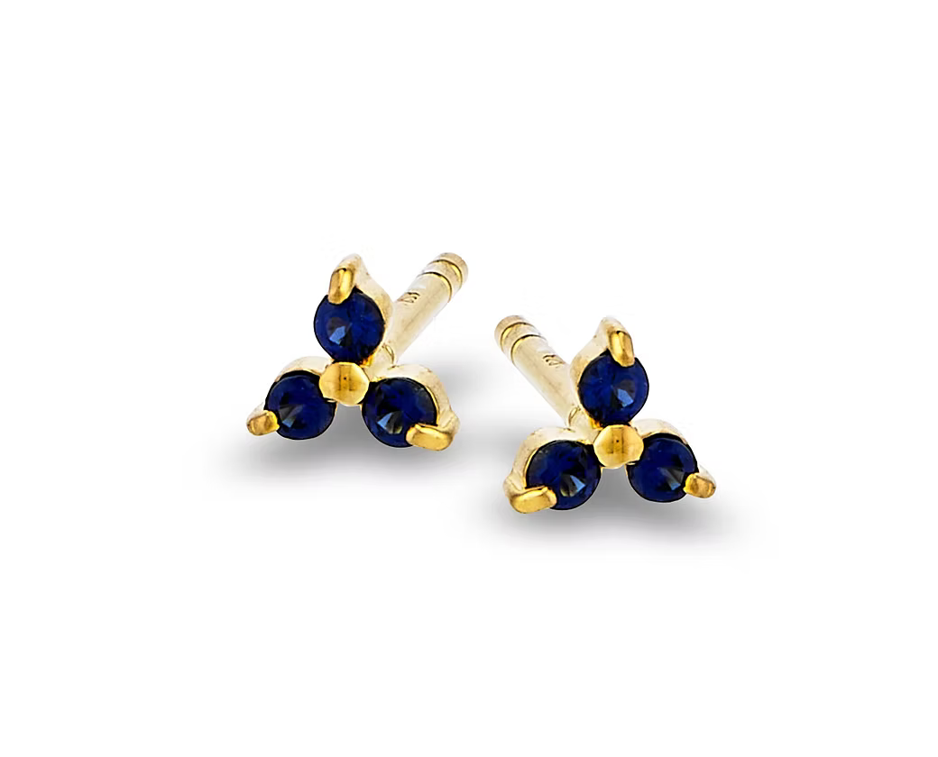 Sapphire Trinity Studs - Gold