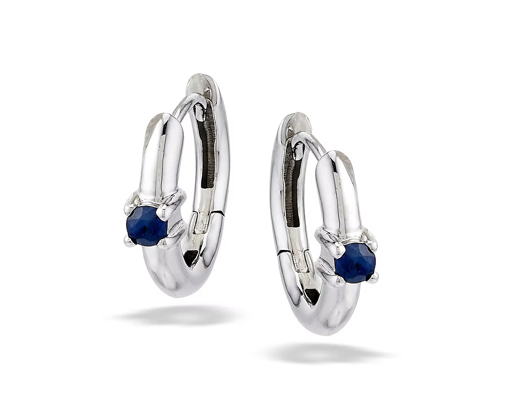 Elegant Sapphire Huggies - Silver