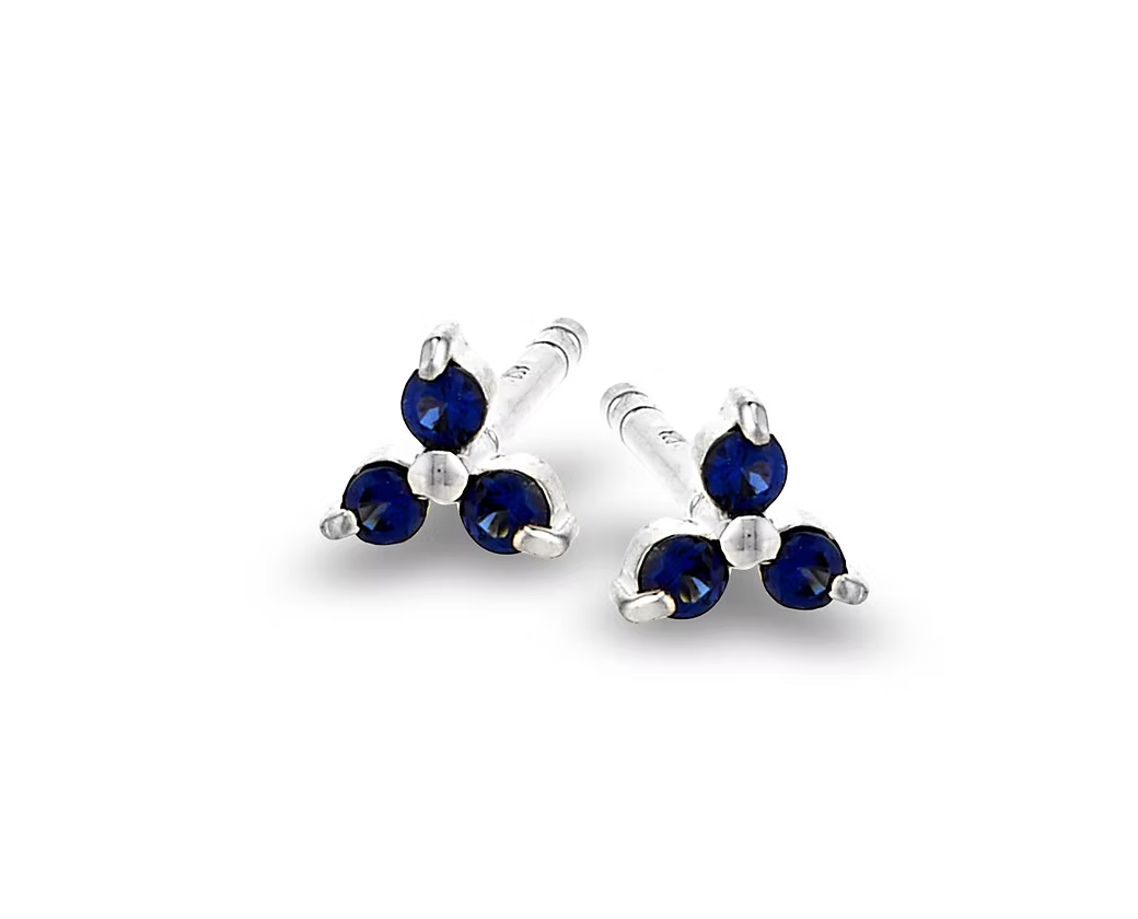 Sapphire Trinity Studs - Silver