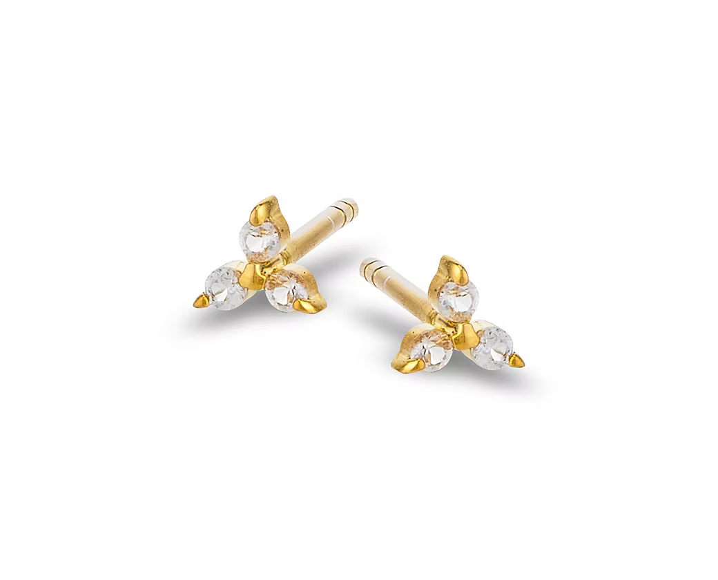 White Topaz Trinity Studs - Gold