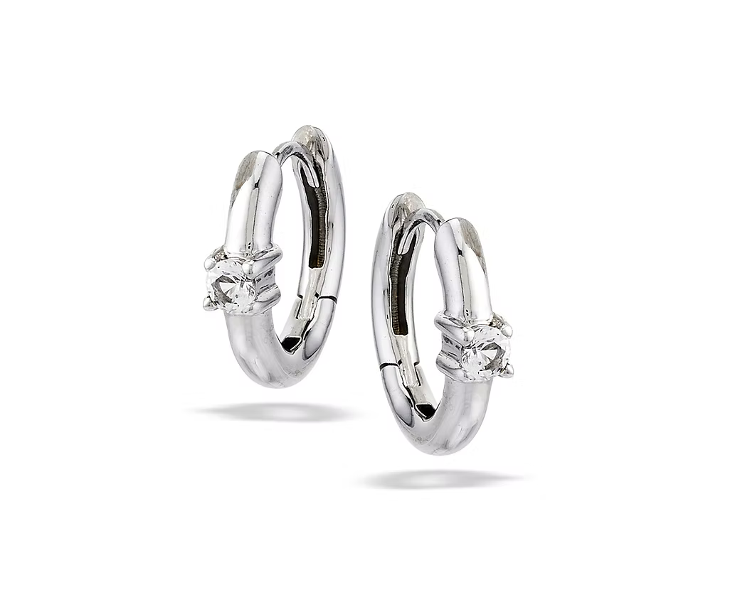 Elegant White Topaz Huggies - Silver
