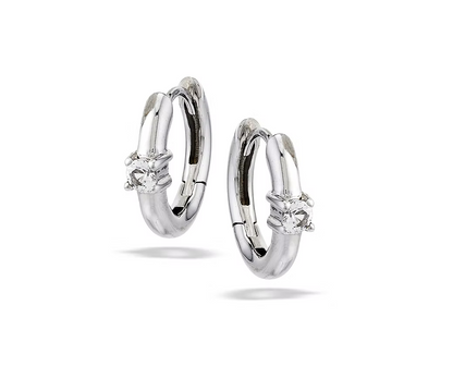 Elegant White Topaz Huggies - Silver