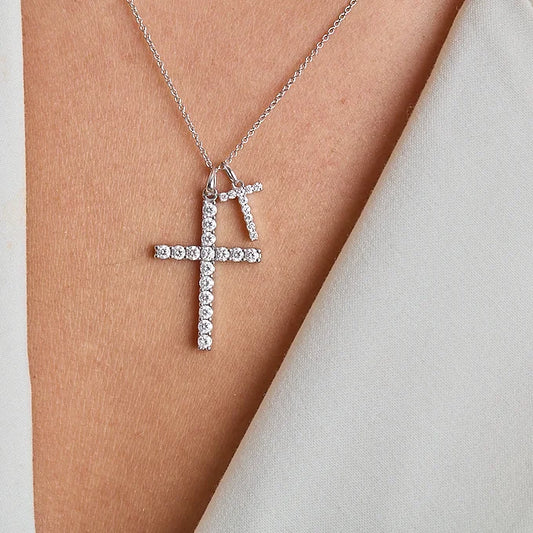 Extra Large Light Diamond Cross Necklace - WG