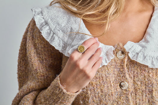 Diamond Bezel Gold Coin Ring