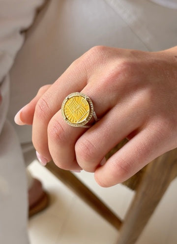 Diamond Bezel Gold Coin Ring