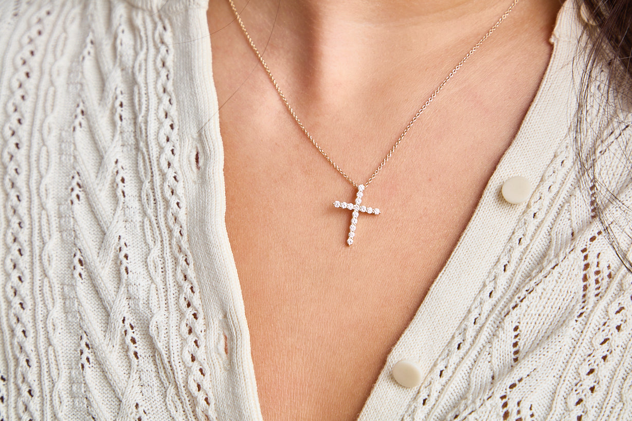 Large Light Diamond Cross Necklace - YG
