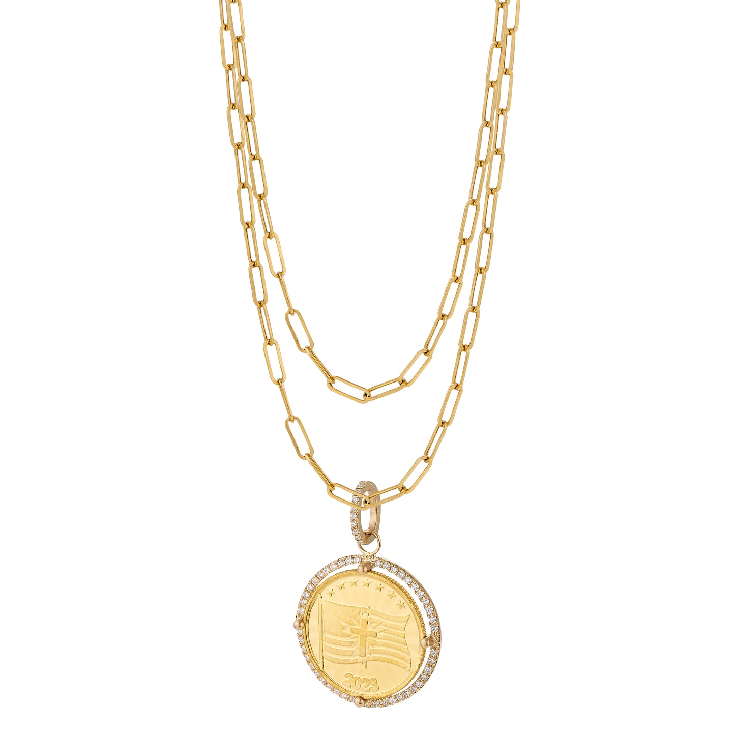 Diamond Bezel Gold Coin Pendant