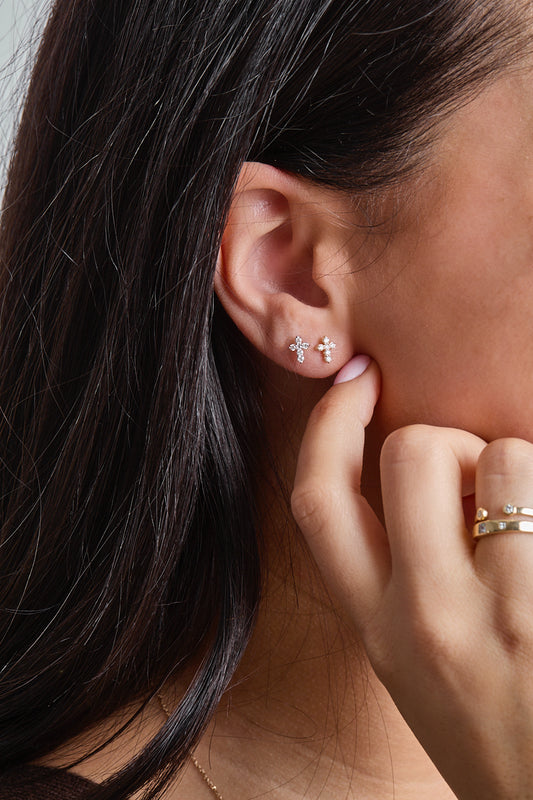 The Light Diamond Cross Studs - YG