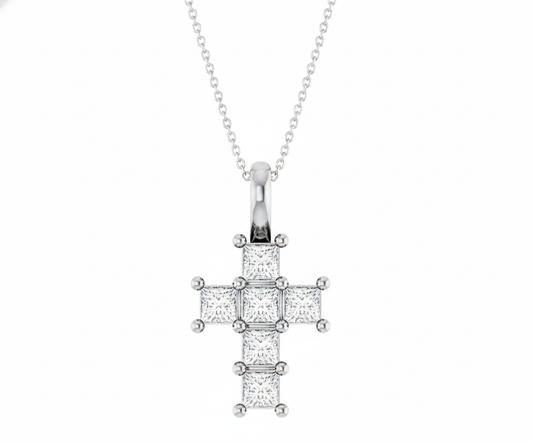 The Light Princess Cut Diamond Cross Necklace - WG