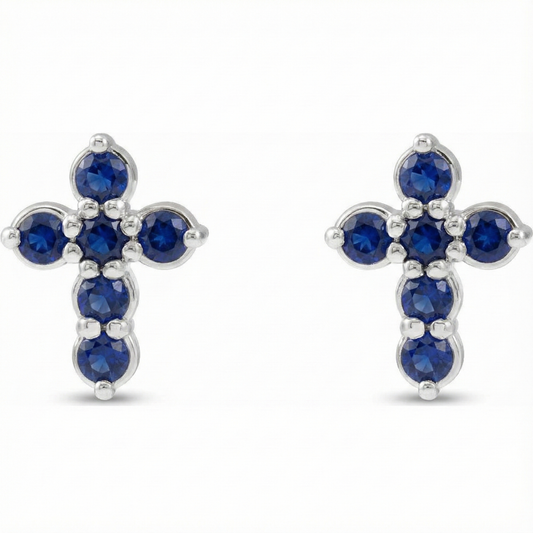 The Light Sapphire Cross Studs - WG