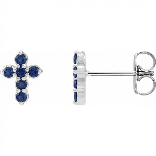The Light Sapphire Cross Studs - WG