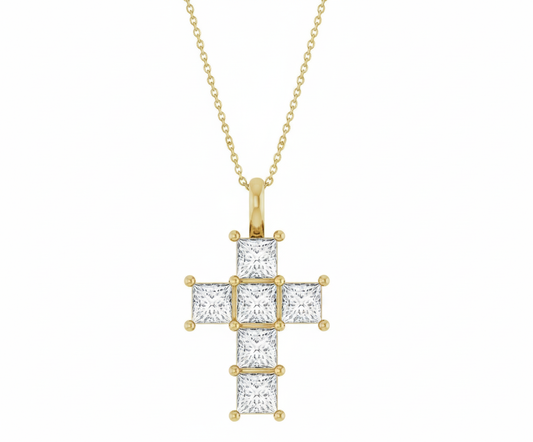 The Light Princess Cut Diamond Cross Necklace - YG