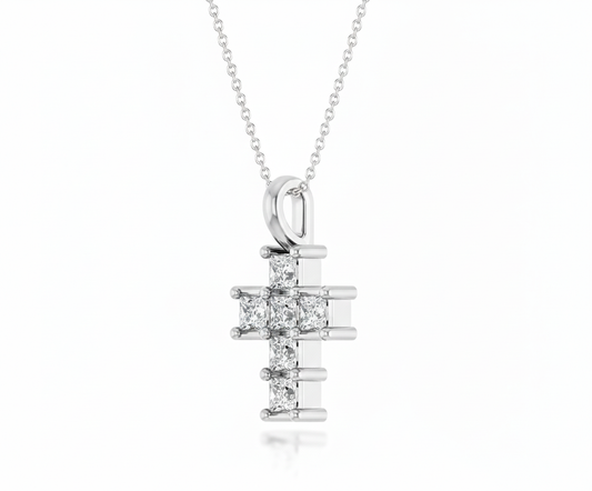 The Light Princess Cut Diamond Cross Necklace - WG