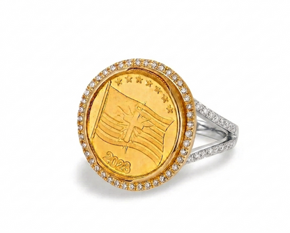 Diamond Bezel Gold Coin Ring