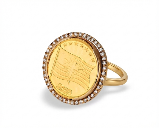 Diamond Bezel Gold Coin Ring