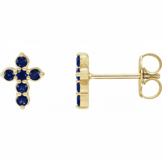 The Light Sapphire Cross Studs - YG