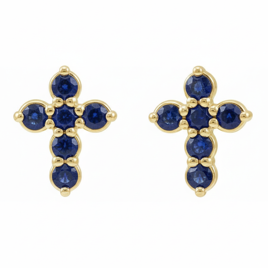 The Light Sapphire Cross Studs - YG