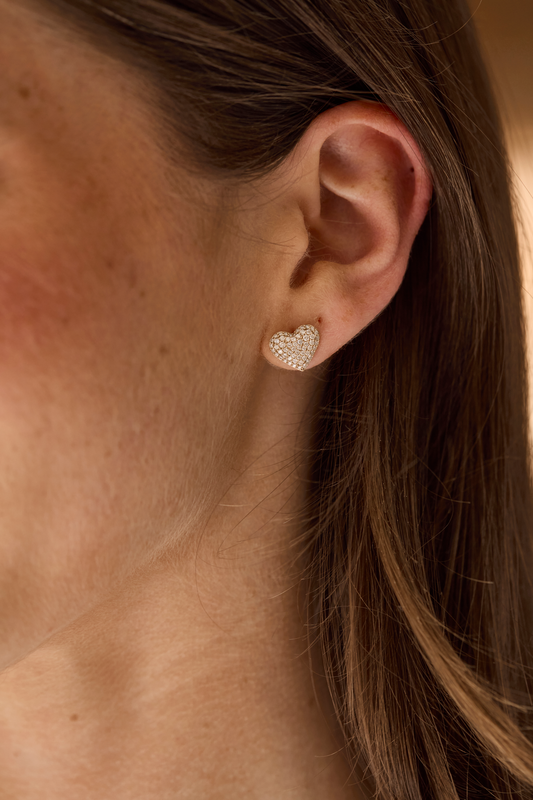 Heart of Gold Pavé Diamond Earrings - YG