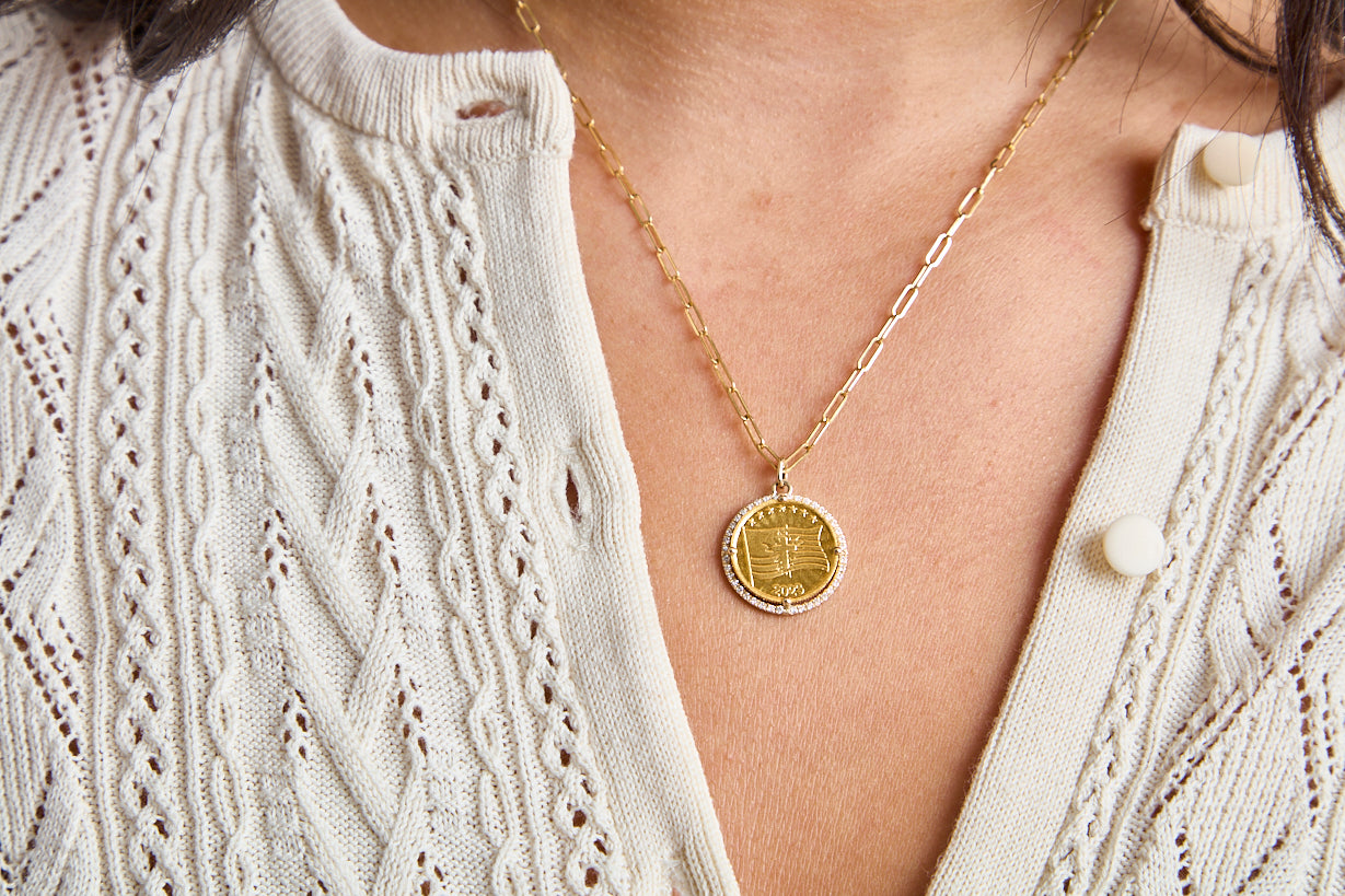 Diamond Bezel Gold Coin Pendant