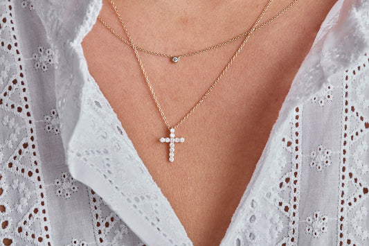 Medium Light Diamond Cross Necklace - YG