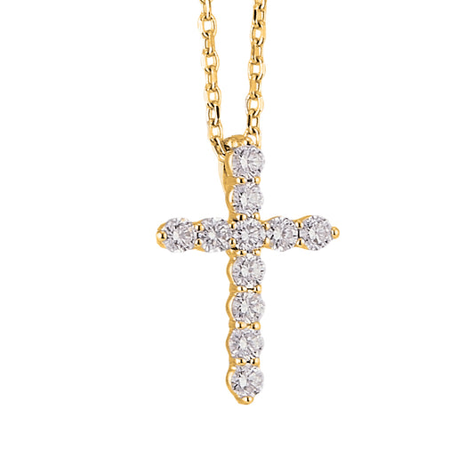 Medium Light Diamond Cross Necklace - YG