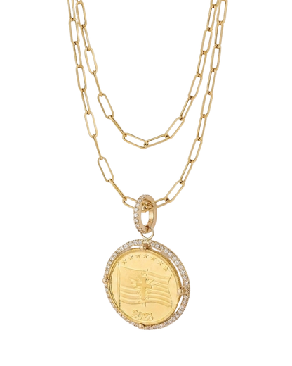 Diamond Bezel Gold Coin Pendant