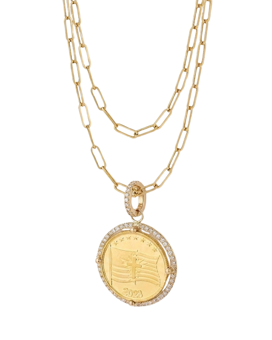 Diamond Bezel Gold Coin Pendant