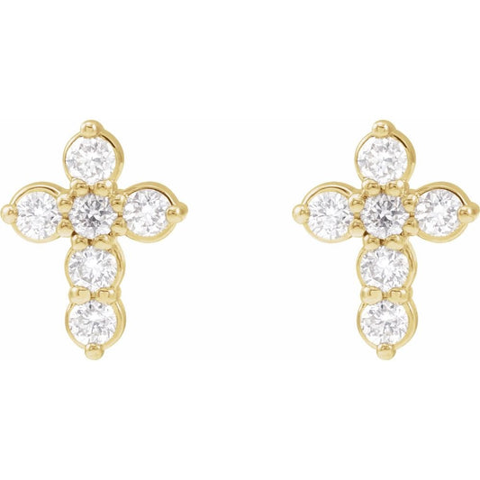 The Light Diamond Cross Studs - YG